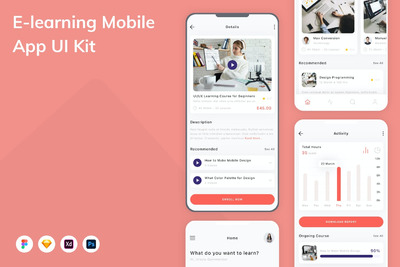 在线学习移动应用APP UI KIT (FIG,PSD,SKETCH,XD)