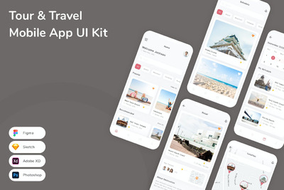 旅游和旅行移动应用APP UI KIT (FIG,PSD,SKETCH,XD)