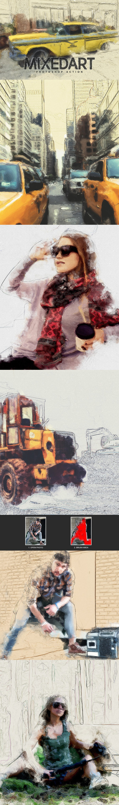 时尚高端抽象的手绘水墨水彩效果photoshop动作预设