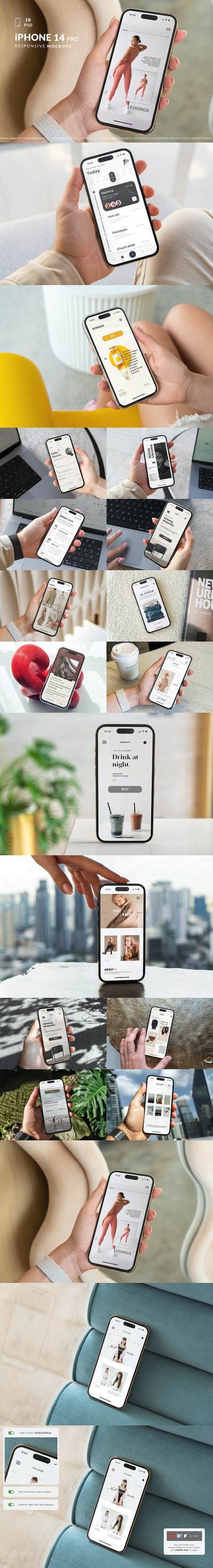 使用场景iPhone 14 Pro屏幕手机样机 (PSD)