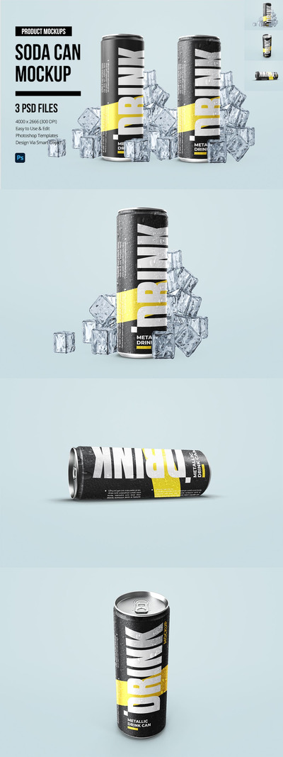 冰块汽水易拉罐包装设计样机 (PSD)