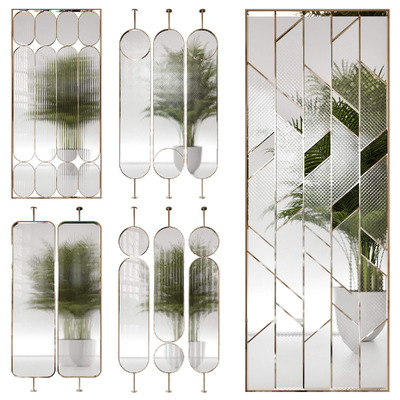 5种带绿植图案的玻璃屏风 玻璃隔断3D模型（FBX,MAX）