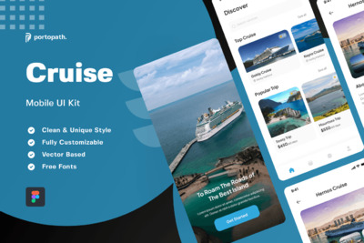 邮轮旅游预定应用APP UI KIT (XD)