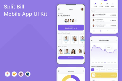 拆分账单移动应用APP UI KIT (FIG,PSD,SKETCH,XD)
