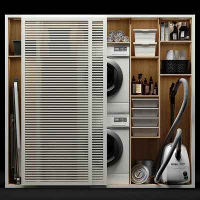 包含洗衣机 烘干机 吸尘器 卫生纸 毛巾 洗涤液等洗涤用品的洗衣房3D模型（OBJ,MAX）