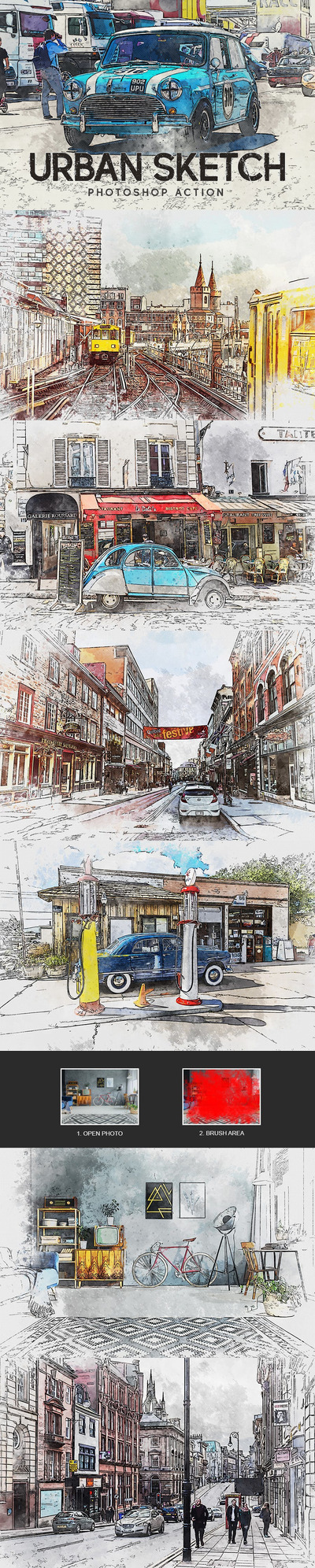 时尚高端逼真质感的手绘素描质感photoshop动作预设