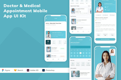 医生和医疗预约移动应用APP UI KIT (FIG,PSD,SKETCH,XD)