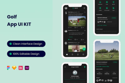 高尔夫手机应用APP UI KIT (FIG,SKETCH,XD)