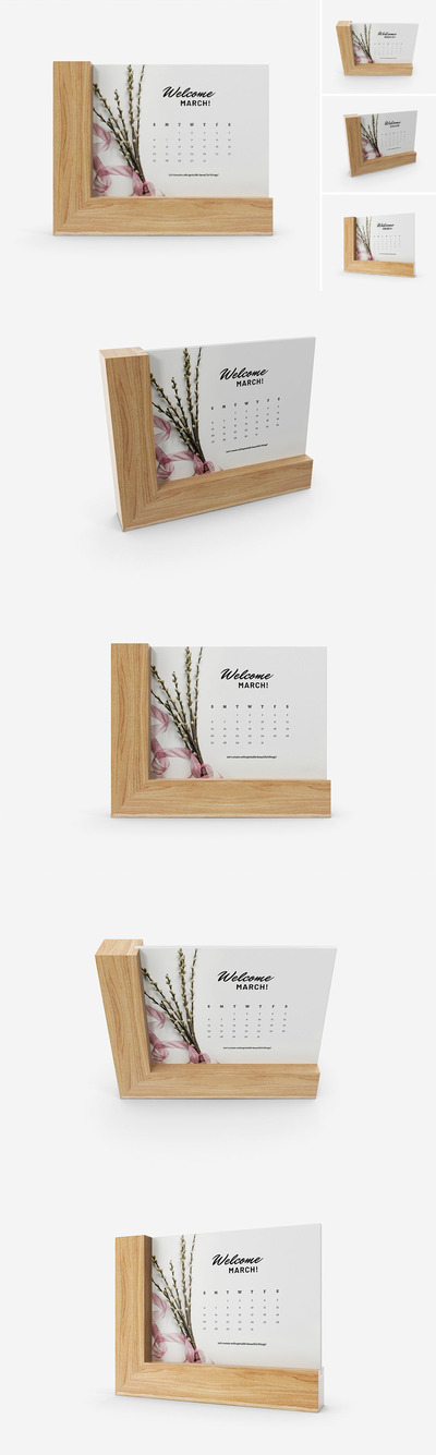 木制框架日历设计样机 (PSD)
