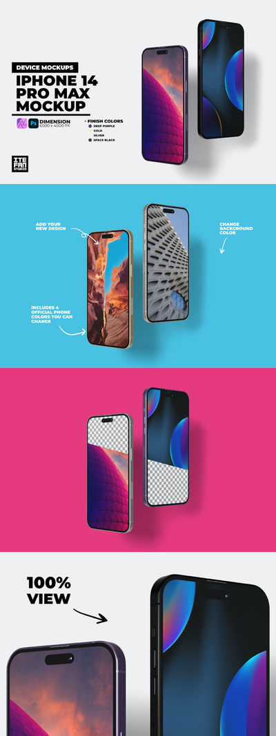 新款iPhone 14 Pro Max手机UI展示样机 (PSD)