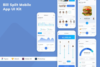 账单拆分移动应用 APP UI KIT (FIG,PSD,SKETCH,XD)