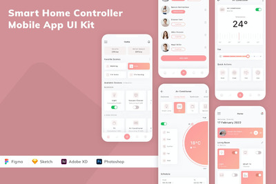 智能家居控制器移动应用 APP UI KIT (FIG,PSD,SKETCH,XD)