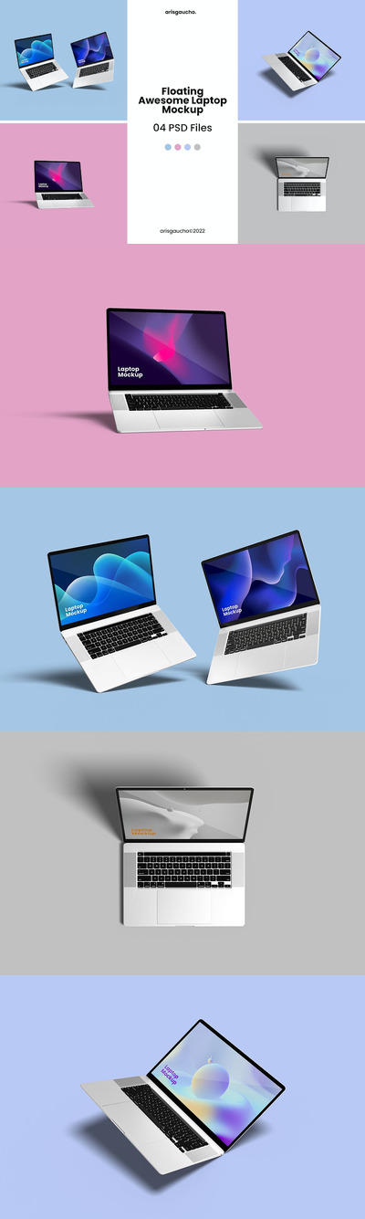 浮动阴影MacBook笔记本电脑样机 (PSD)