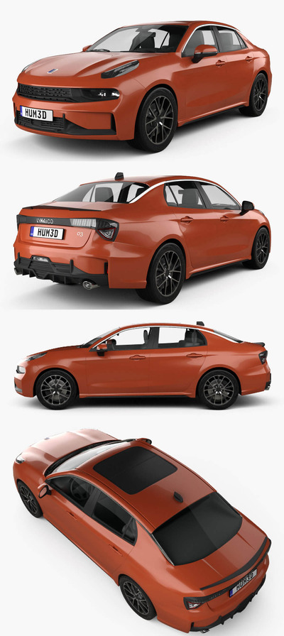 2018款领克Lynk Co 03 sedan汽车3D模型（OBJ,FBX,MAX,C4D,LWO）