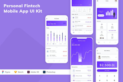 个人金融科技移动应用 APP UI KIT (FIG,PSD,SKETCH,XD)