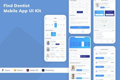 牙医预约移动应用 APP UI KIT (FIG,PSD,SKETCH,XD)