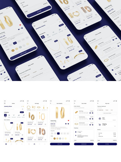 珠宝店、戒指电子商务和奢侈品商店应用 APP UI KIT (AI,EPS,FIG,PSD,SKETCH,SVG,XD)