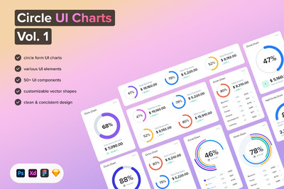 网页环形数据图表Ui组图套装下载 (PSD,SKETCH,XD,FIG)