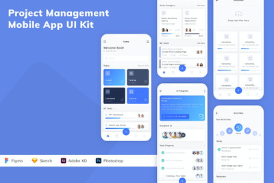 项目管理移动应用APP UI KIT (FIG,PSD,SKETCH,XD)
