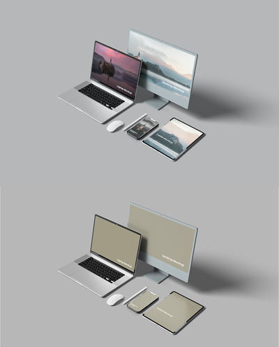 苹果全家桶设备屏幕展示样机 (PSD)