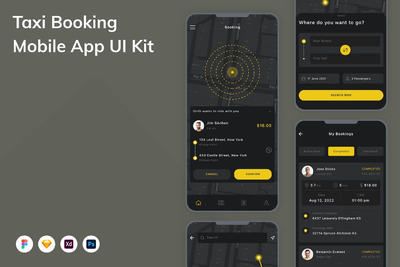 出租车预订移动应用APP UI KIT (FIG,PSD,SKETCH,XD)