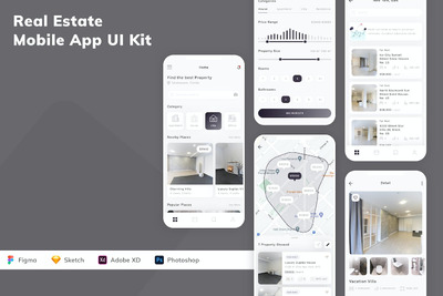房地产移动应用APP UI KIT (FIG,SKETCH,XD,PSD)