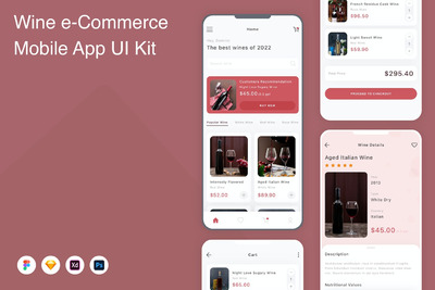 葡萄酒电商手机应用APP UI KIT (FIG,PSD,SKETCH,XD)