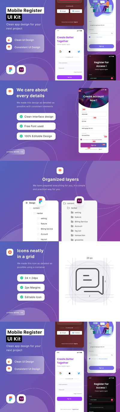 移动注册用户界面APP UI KIT (FIG,SKETCH)