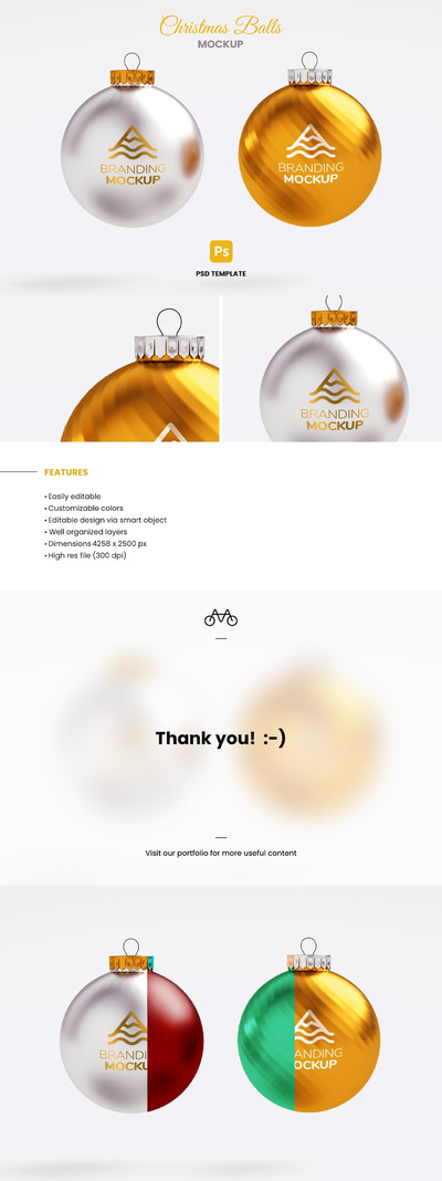 圣诞挂件装饰球设计样机 (PSD,JPG)