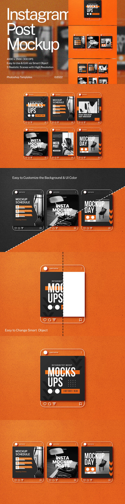 Instagram帖子贴图UI展示样机 (PSD)