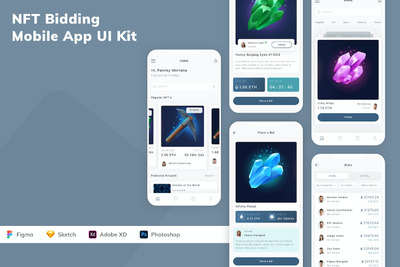 NFT竞标移动应用APP UI KIT (FIG,PSD,SKETCH,XD)