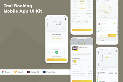 出租车预订移动应用APP UI KIT (FIG,SKETCH,XD,PSD)