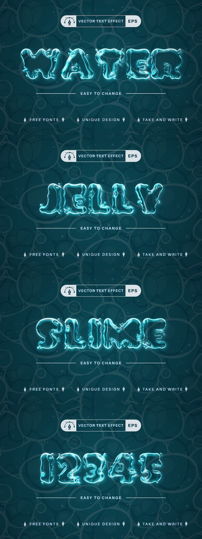 逼真质感的通透水晶水滴玻璃冰块透明质感主标题立体字字体设计图层样式-AI,EPS