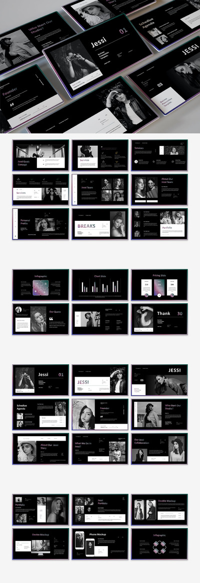 时尚高端黑色配色的高品质商业商务质感powerpoint幻灯片演示模板（pptx）