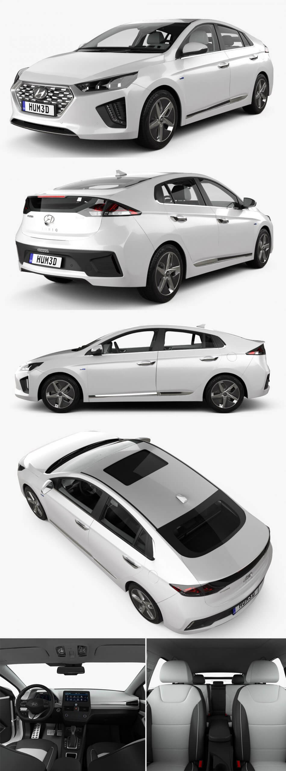 带高清内饰的2019现代Hyundai Ioniq hybrid汽车3D模型（OBJ,FBX,MAX,C4D,LWO）
