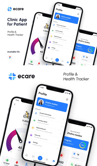 用于患者档案和追踪的诊所应用程序APP UI KIT (FIG)