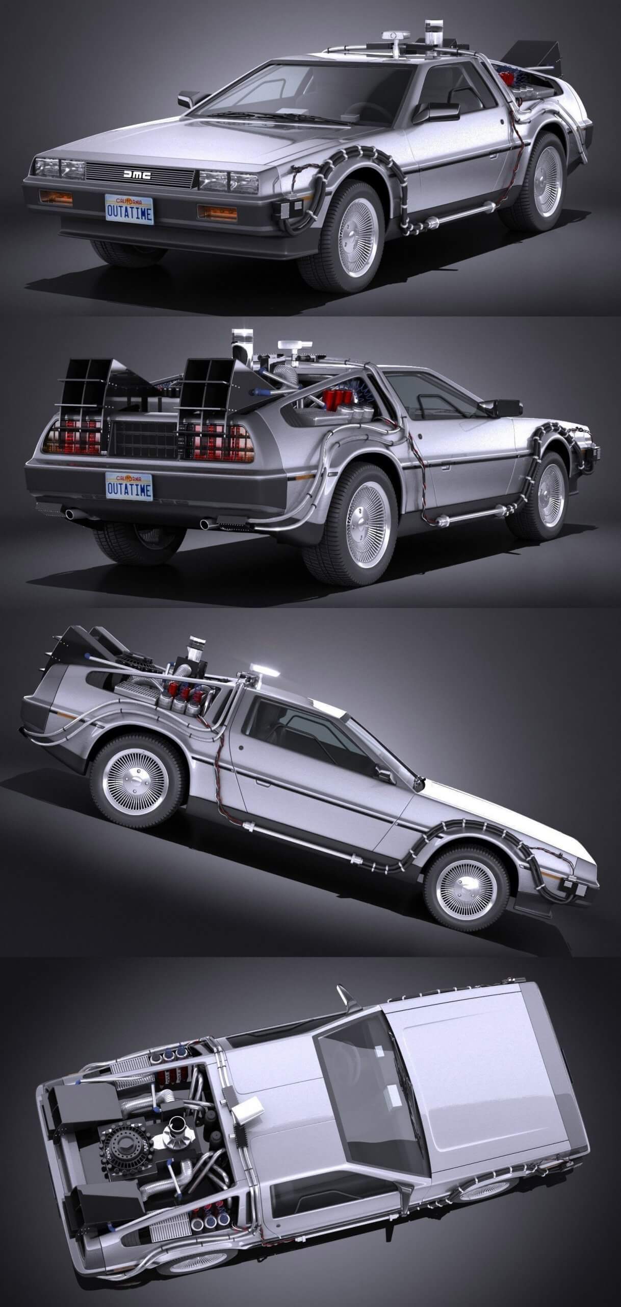 《回到未来》DMC-12经典超级跑车3D模型（OBJ,FBX,MAX,BLEND）