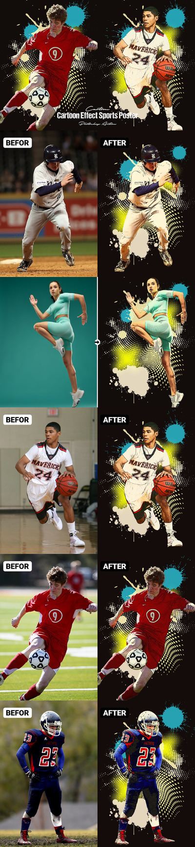 🔴时尚高端清新动感卡通效果体育海报photoshop动作预设