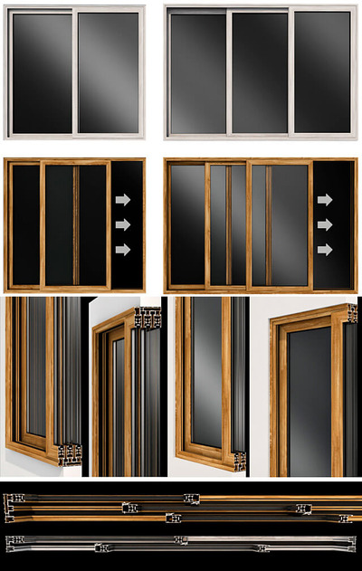 滑动木框玻璃门3D模型（OBJ,MAX）