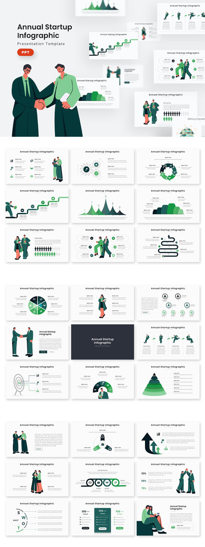 年度项目启动信息图表ppt模板 (PPTX)
