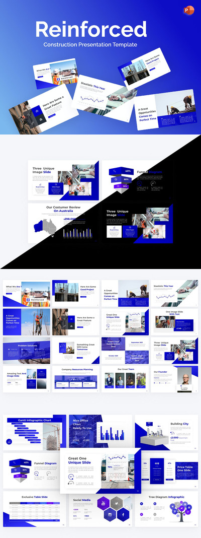 蓝色主题现代建筑施工ppt模板 (PPTX)