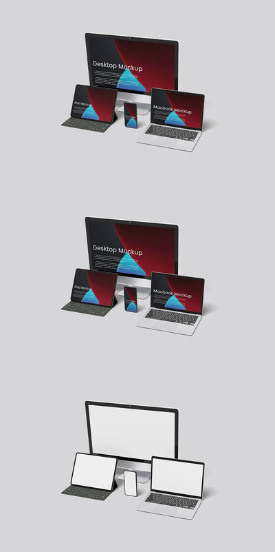 苹果全家桶多设备屏幕样机 (PSD)