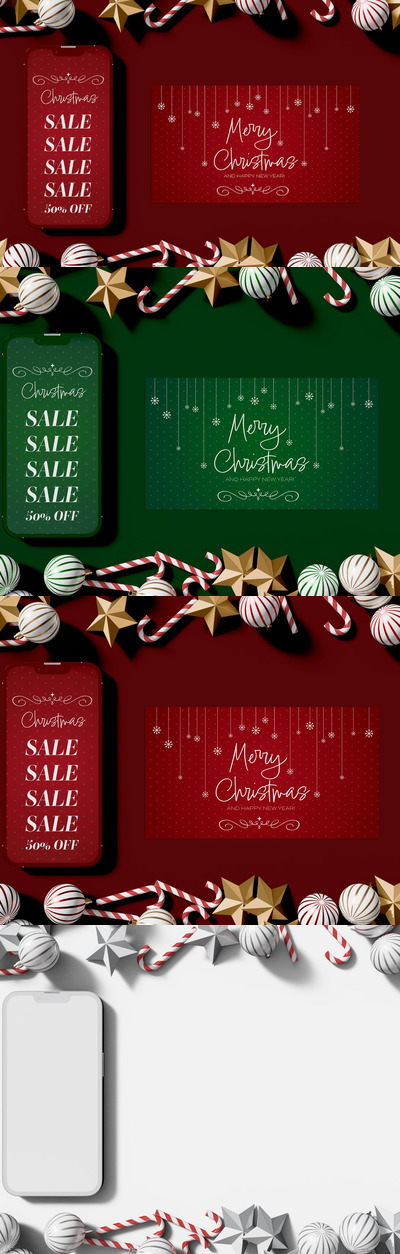 圣诞场景元素手机展示样机 (PSD)