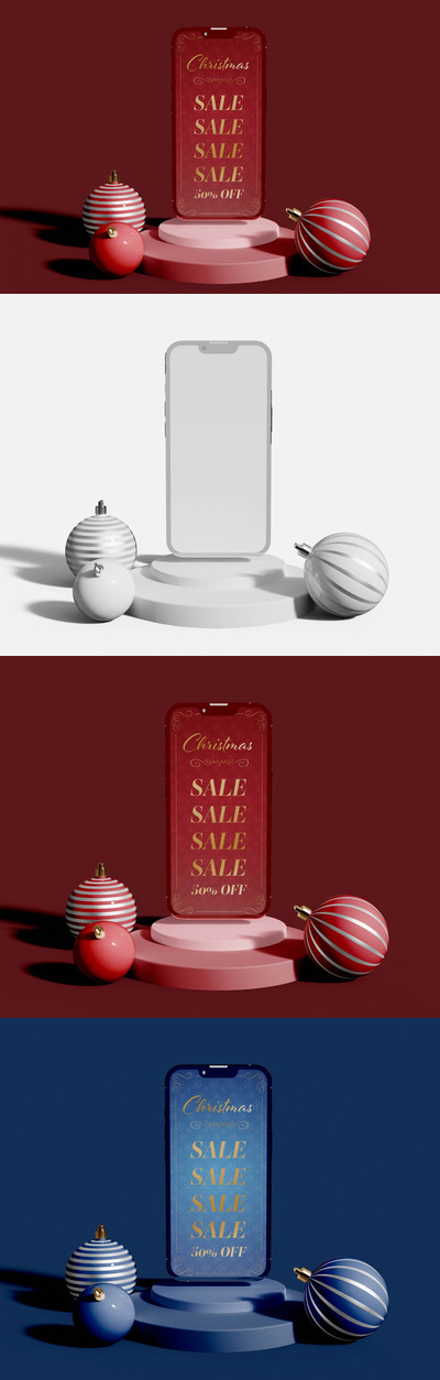 圣诞装饰背景iPhone手机屏幕样机 (PSD)