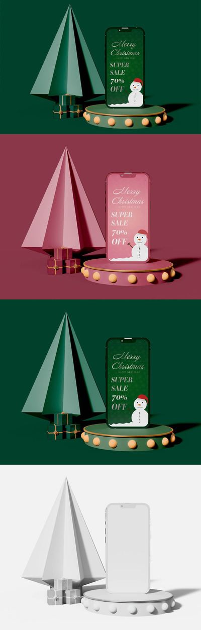 圣诞节背景手机屏幕样机 (PSD)