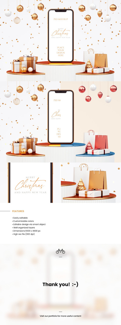 圣诞场景iPhone屏幕手机样机 (PSD,JPG)