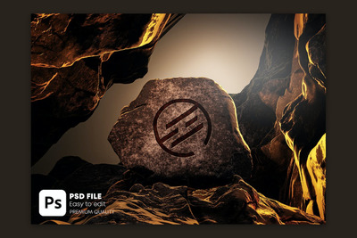 3D岩石悬崖石头雕刻标志样机模板 (SKETCH)