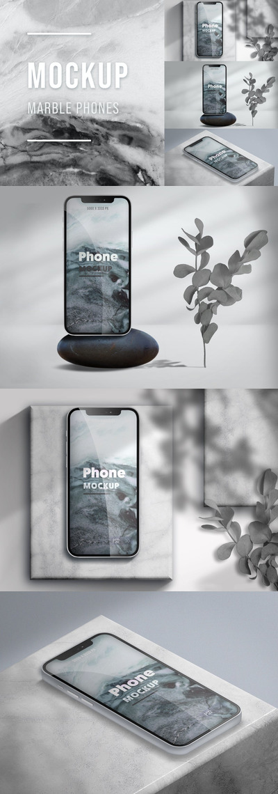 大理石背景iPhone手机样机 (PSD)