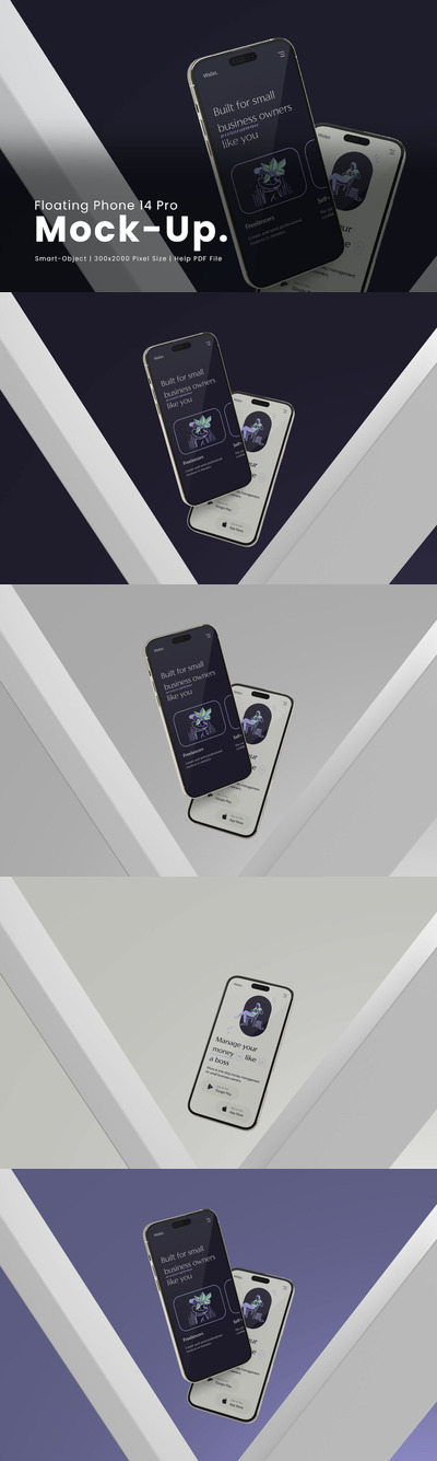 浮动效果iPhone 14 pro屏幕手机样机 (PSD)