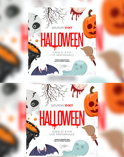 万圣节卡通元素海报模版 (PSD)